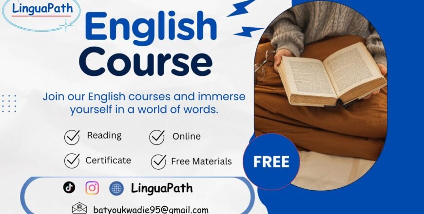 Blue White Modern English Course Facebook Cover