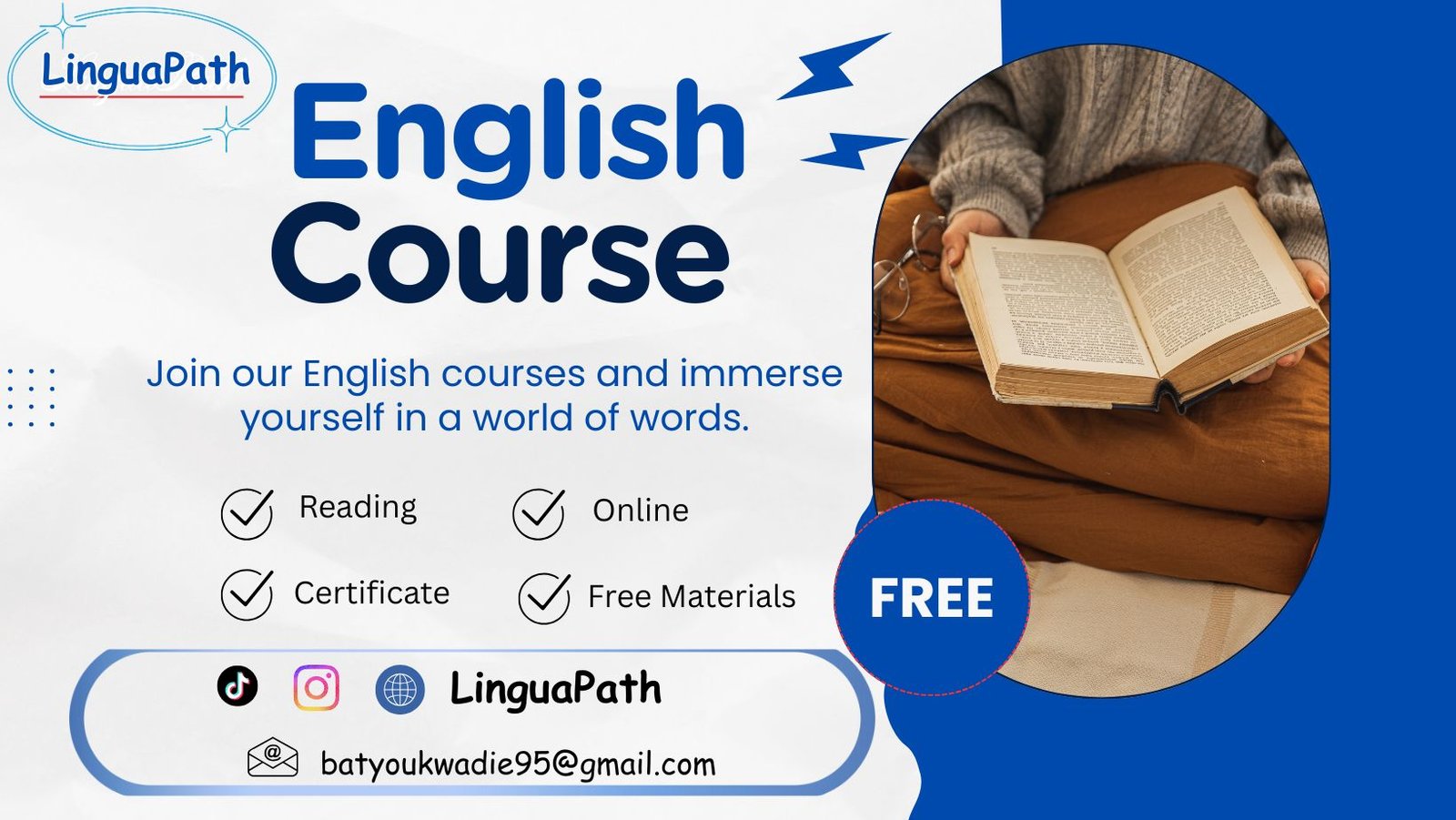 Blue White Modern English Course Facebook Cover